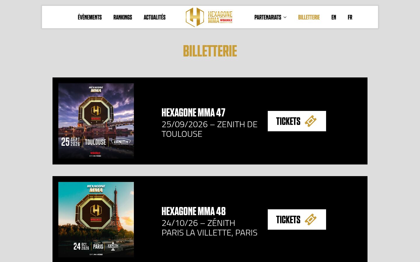 Hexagone MMA - billetterie